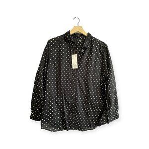 Uniqlo Long Sleeve Polka Dot Blouse, Cotton, Black-white, Size XL, NWT